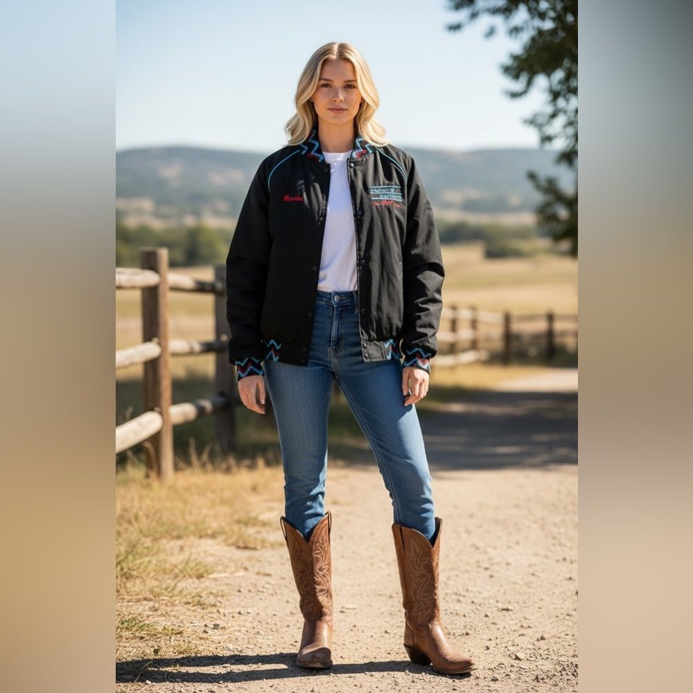 Made in USA Vintage Trucker Western Bomber Jacket Aztec Print medium cowgirl